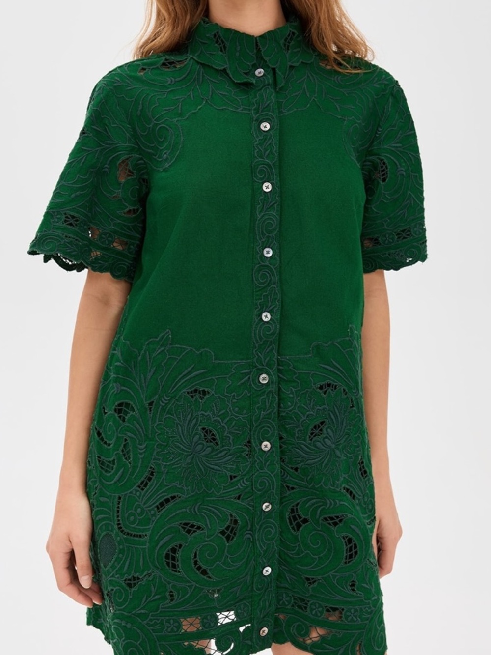 Sea New York Ceci Embroidery Shirt Dress in Green - Picture 4 of 7